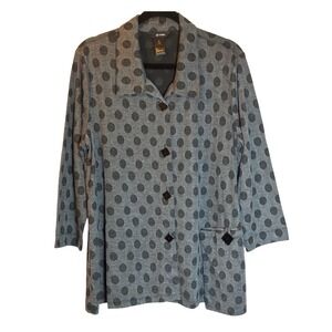 Ali Miles Women's Gray Black Polka Dot‎ 3/4 Sleeve Button Front Jacket Top XL